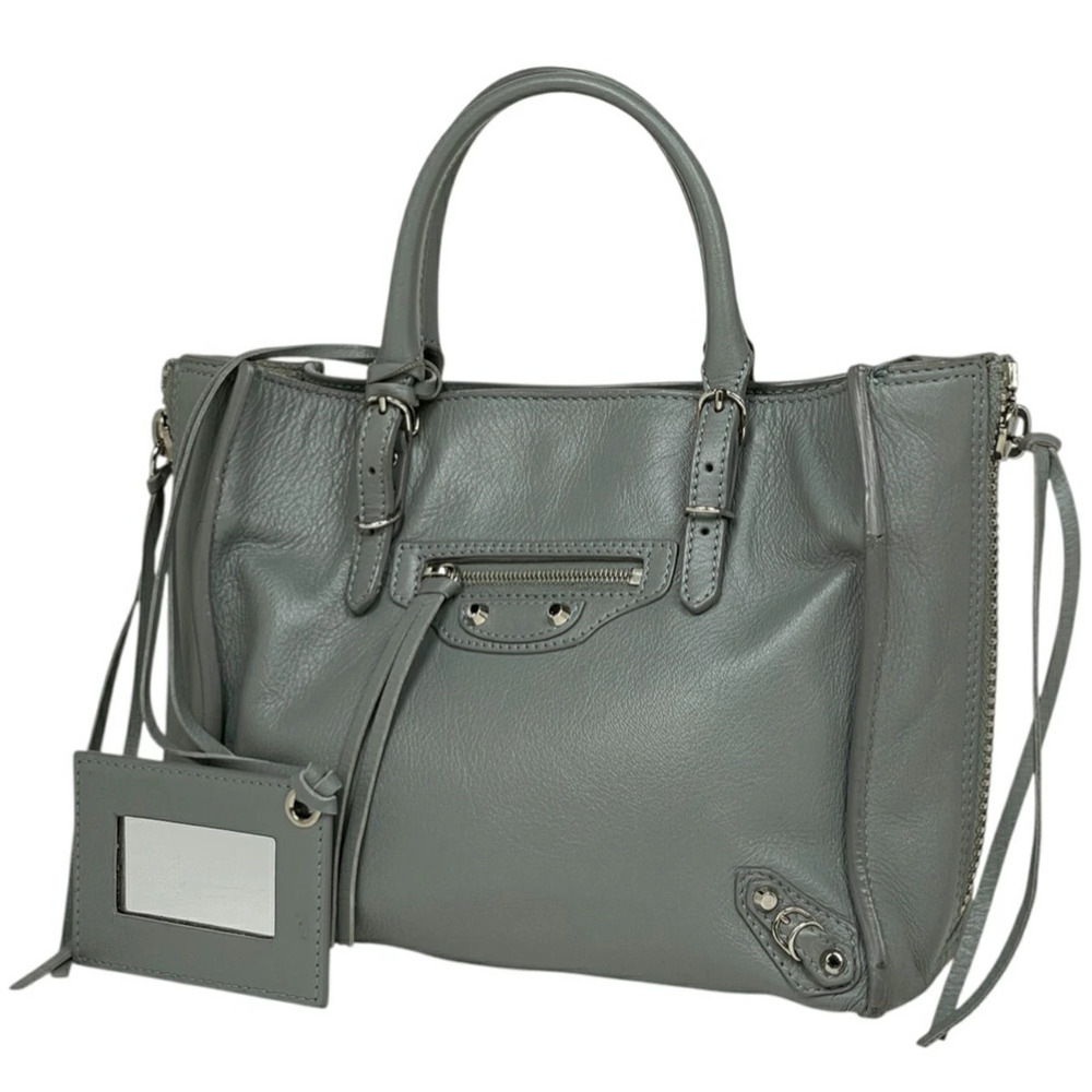 Balenciaga Paper Handbag Shoulder Bag Tote Leather Gray